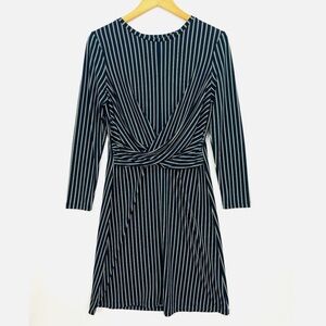 Ann Taylor Blue and White Fit and Flare V-Neck Dress